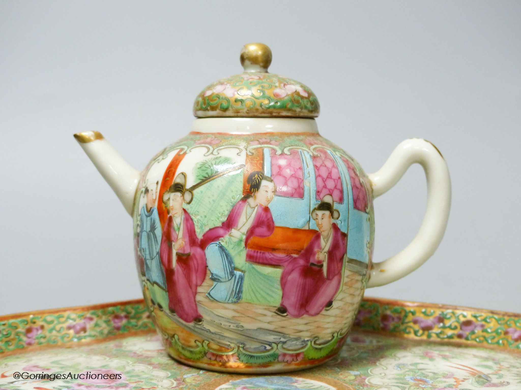 A 19th century Chinese famille rose five piece porcelain tea set